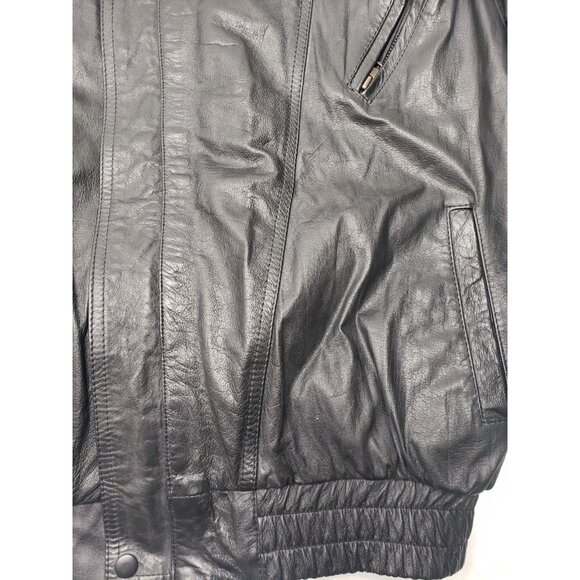 Boss Leather Black Leather Bomber Motorcycle Full Zip Button Up Jacket Size ? - Picture 7 of 16